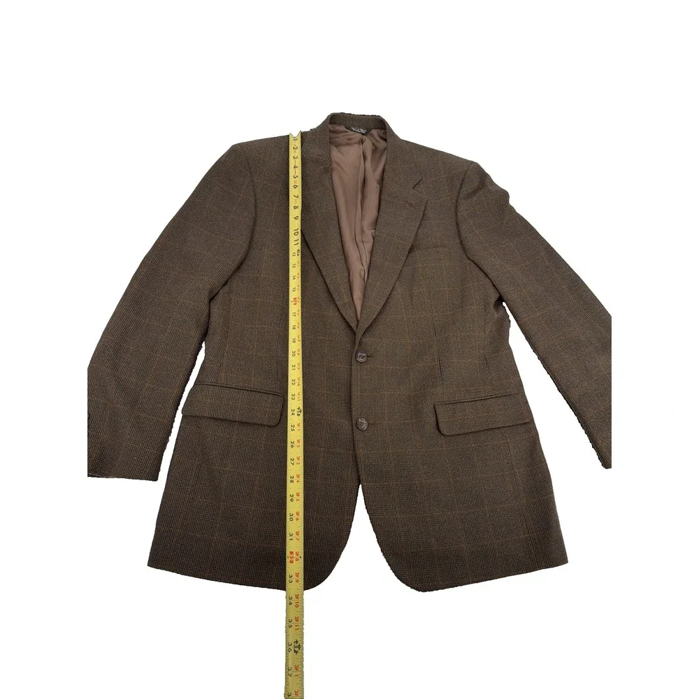 Vtg Classics by Bill Blass Brown Plaid Wool Blazer Sport Coat Jacket Mens 43L